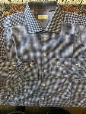 Eton Contemporary Gingham Multicolor Navy White Men’s Dress Shirt Size 17.5/44